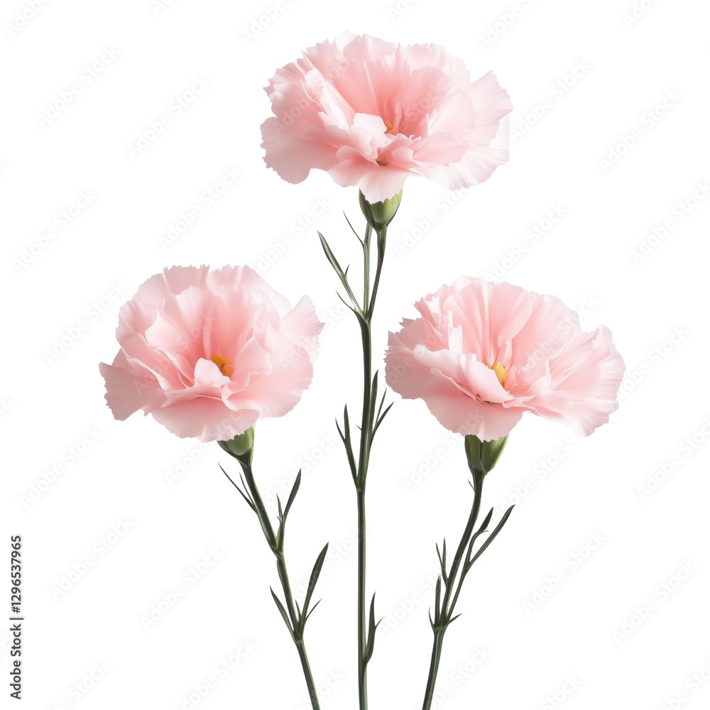 Delicate pink carnations in full bloom, cut out on white or transparent background Delicate pink carnations in full bloom, cut out on white or transparent background