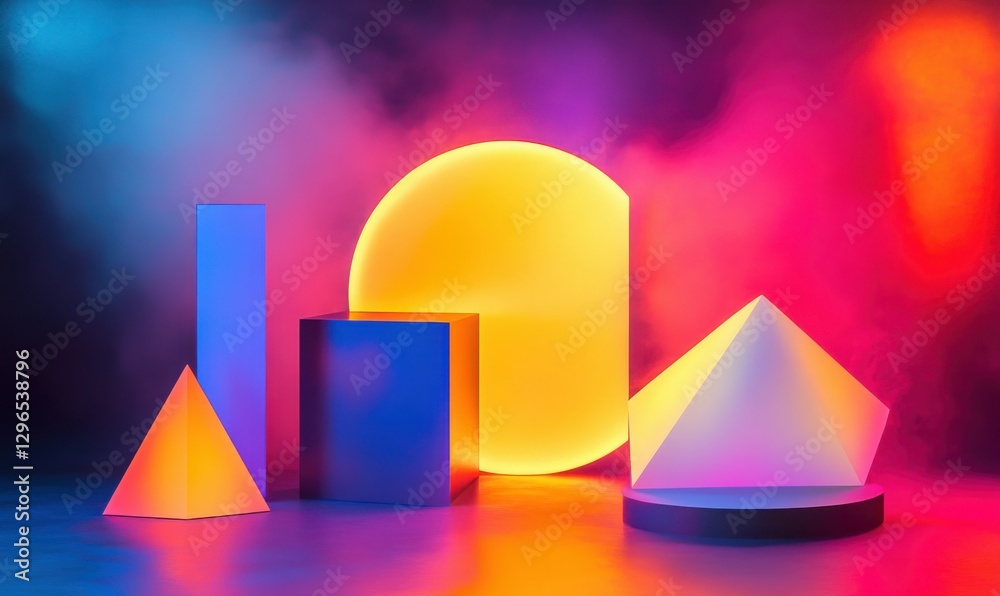 Abstract modern geometric shapes in vibrant gradient colors, softly illuminated by diffused light for a bold and futuristic design Abstract modern geometric shapes in vibrant gradient colors, softly illuminated by diffused light for a bold and futuristic design