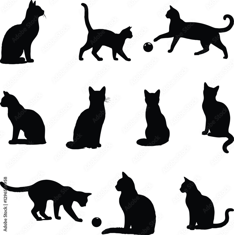 Fototapeta black silhouettes of cat bundle vector
