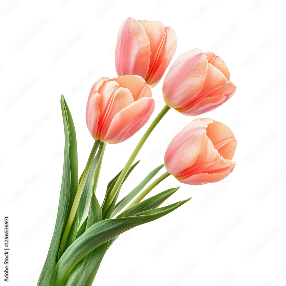 Fresh tulips bush, cut out on white or transparent background Fresh tulips bush, cut out on white or transparent background
