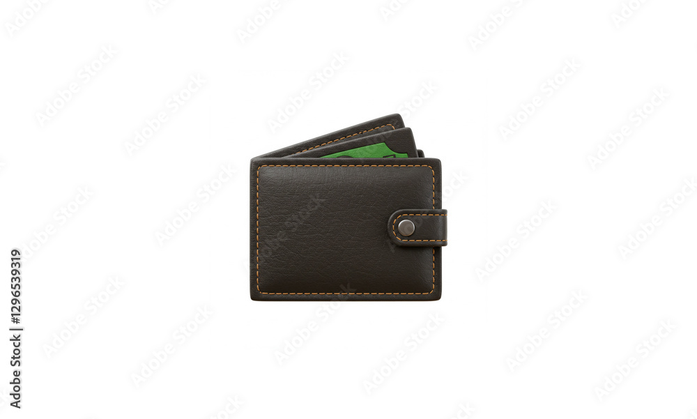 Ultra-Realistic 3D Render of a Cash Wallet Icon on Pure White Background Ultra-Realistic 3D Render of a Cash Wallet Icon on Pure White Background