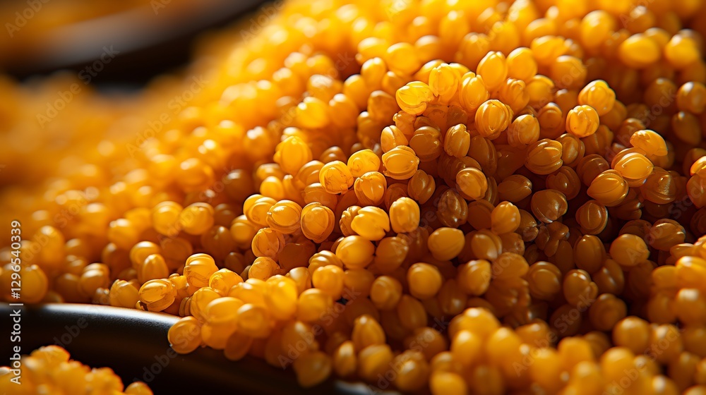 Golden spheres: A captivating macro view of bright amber orbs massed together Golden spheres: A captivating macro view of bright amber orbs massed together