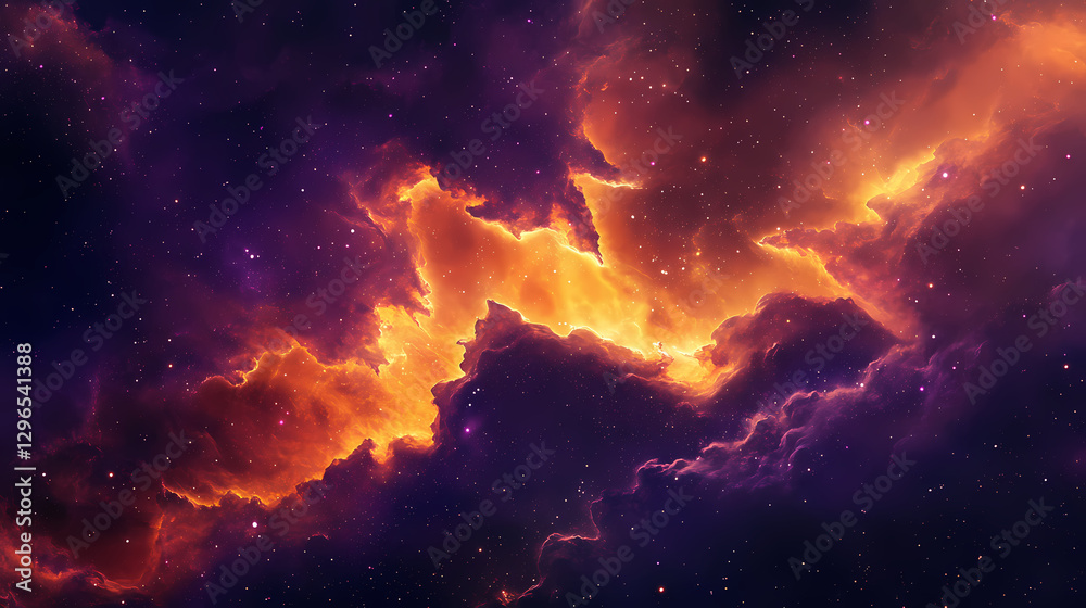 Cosmic dragon nebula: a celestial tapestry of orange and purple hues. Nebula Dragon Formation. Illustration Cosmic dragon nebula: a celestial tapestry of orange and purple hues. Nebula Dragon Formation. Illustration