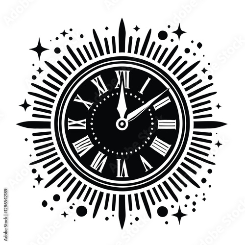 New Year Clock Silhouette Striking Midnight