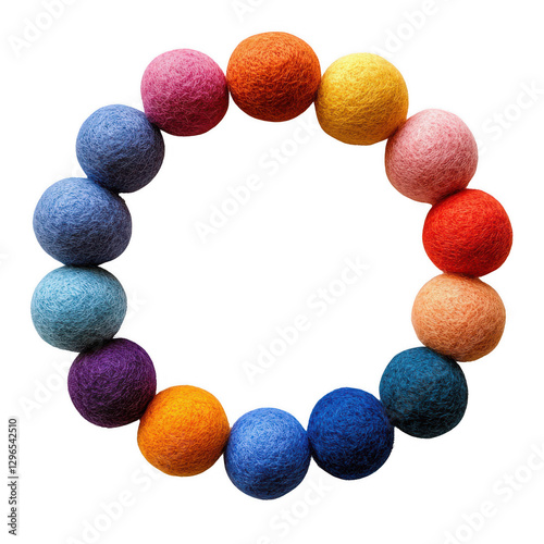 A DIY felt ball garland placed centered on a white background isolated on white background.PNG