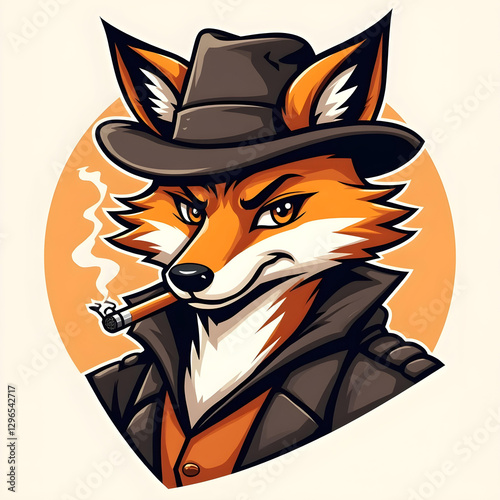 Obraz na płótnie Modern orange fox mascot logo with a hat and cigar for gaming teams, cyber players, and social networks w salonie