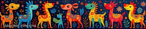 Vibrant Gond art, swirling figures, textured background, art, circles, illustration photo