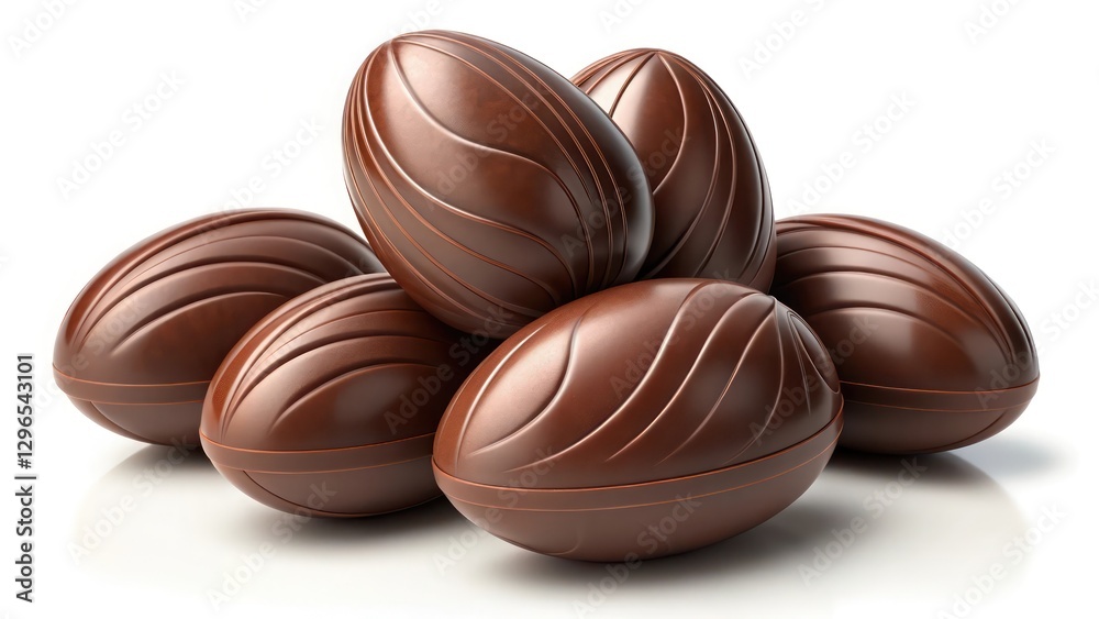 Fototapeta premium a close-up shot of beautifully crafted chocolate eggs, perfect for Easter celebrations on white background