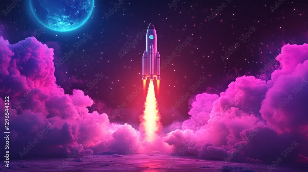 Naklejka premium Rocket Launch Into The Cosmos