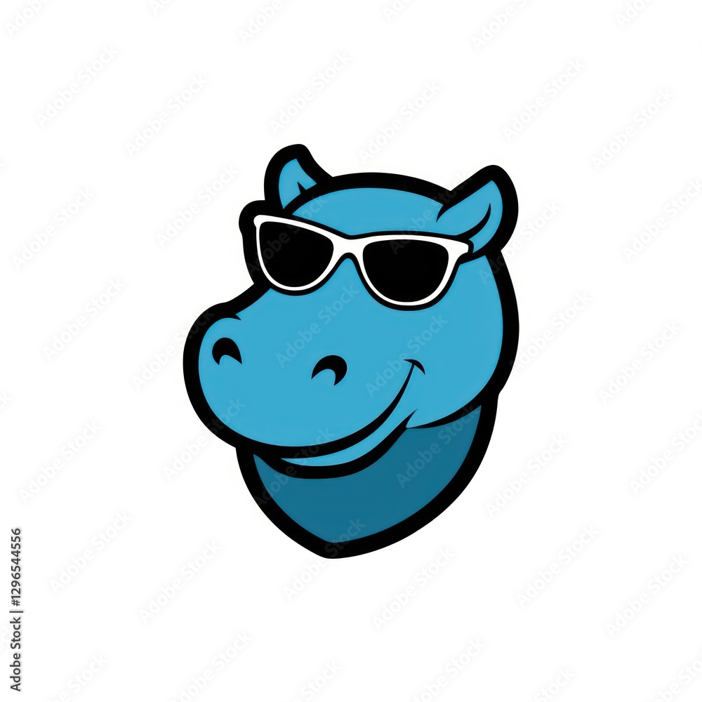 a cartoonish blue hippo wearing cool sunglasses and smiling. It's a cheerful and fun image a cartoonish blue hippo wearing cool sunglasses and smiling. It's a cheerful and fun image
