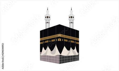 Holy Worship Place, Qibla Shareef, Haram Shareef, Khana e Kaaba, Masjid Ul Haraam, Mecca, Bait Ullah Vector Icon Illustration on a White Background