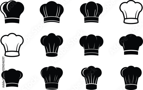 Chef Hat Icons Black, White, Culinary, Cooking, Restaurant, Food, Silhouette, Symbols, Graphics, Col