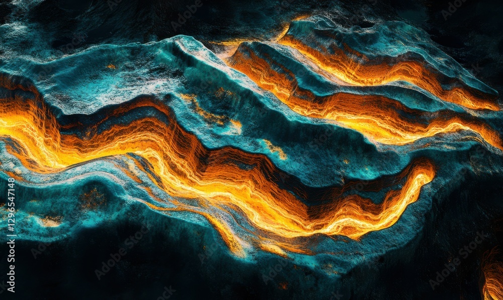 Abstract vibrant waves with contrasting blue and orange fluid shapes. Abstract vibrant waves with contrasting blue and orange fluid shapes.