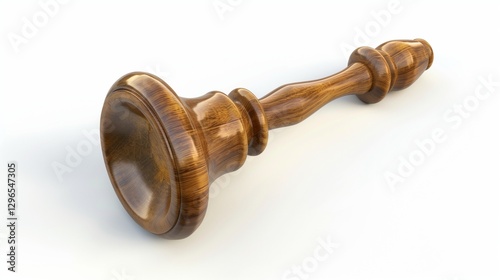 A traditional school bell with a wooden handle, placed upright on a white background.