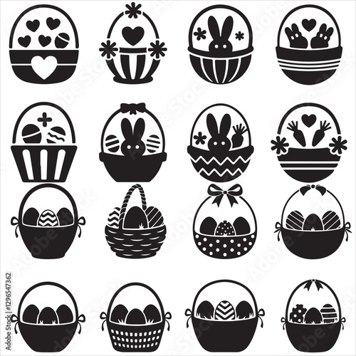 set vec tor various style Easter basket silhouettes	
