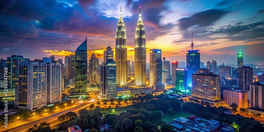 Obraz premium Kuala Lumpur Night Skyline, Malaysia - Low Light Cityscape Photography