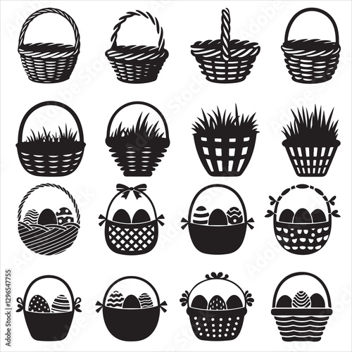 set vec tor various style Easter basket silhouettes	
