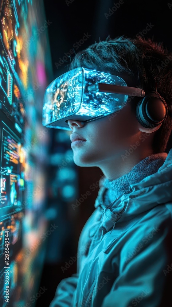 custom made wallpaper toronto digitalA futuristic classroom with students learning through holographic educational content, Online learning, SciFi, Bright and immersive