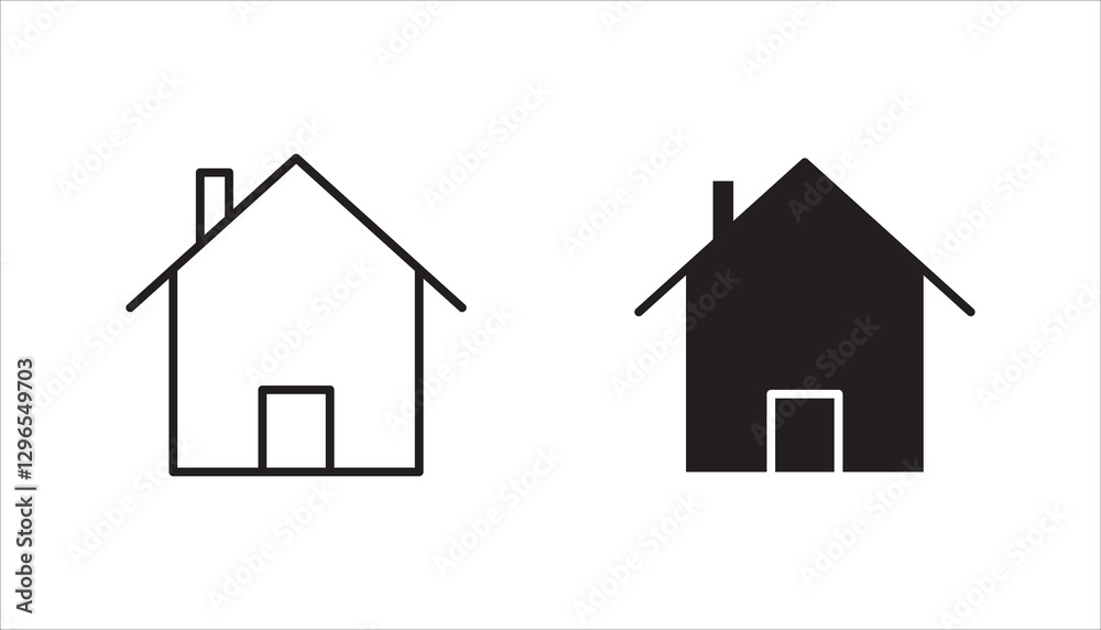 Fototapeta premium Web home icon set for websites and apps. Simple house symbol. Flat real estate sign. Main page pictogram in filled, thin line, outline and stroke style. Isolated illustration.