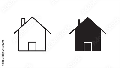 Web home icon set for websites and apps. Simple house symbol. Flat real estate sign. Main page pictogram in filled, thin line, outline and stroke style. Isolated illustration.