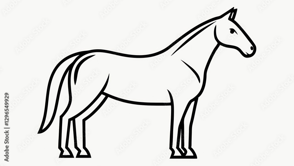 Fototapeta premium a simplified black outline of a horse, showcasing its elegant form, gracefully highlighting its silhouette against white background