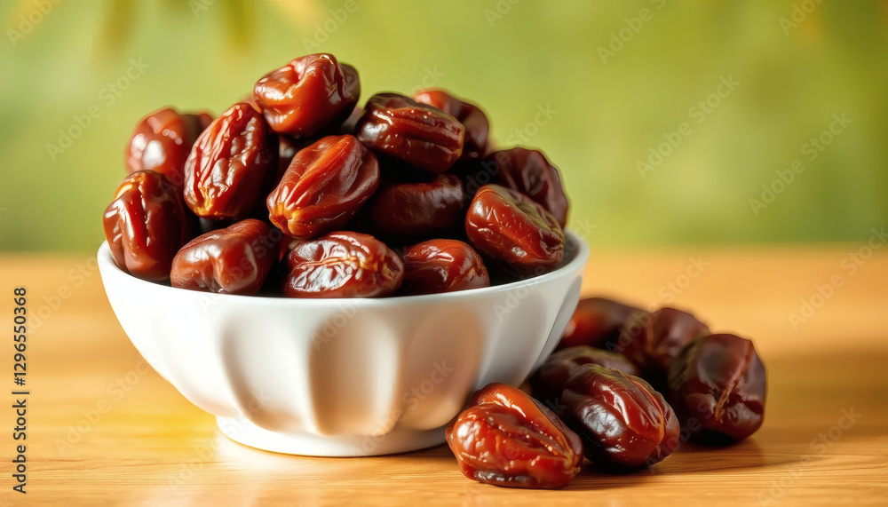 Obraz premium Premium Dates in White Bowl – Perfect for Ramadan and Eid Celebrations