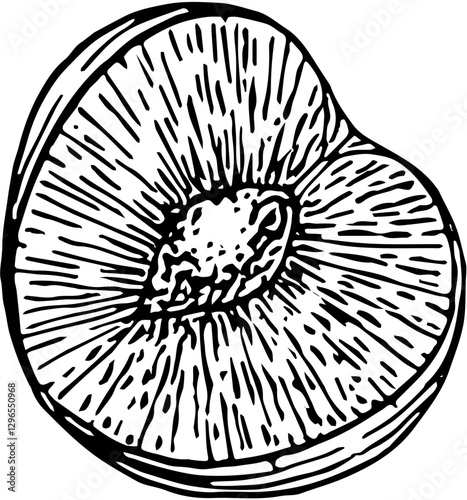 Fruit. Hand drawn vector isolated engraved sketch. Plum