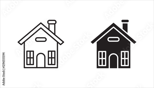 Web home icon set for websites and apps. Simple house symbol. Flat real estate sign. Main page pictogram in filled, thin line, outline and stroke style. Isolated illustration.