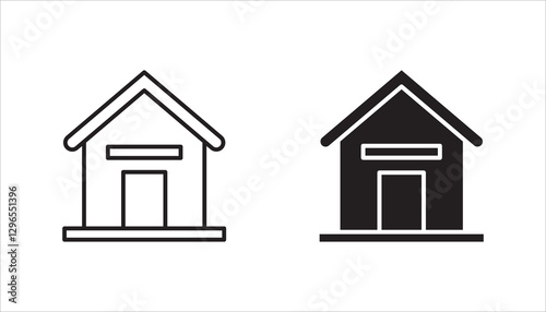 Web home icon set for websites and apps. Simple house symbol. Flat real estate sign. Main page pictogram in filled, thin line, outline and stroke style. Isolated illustration.