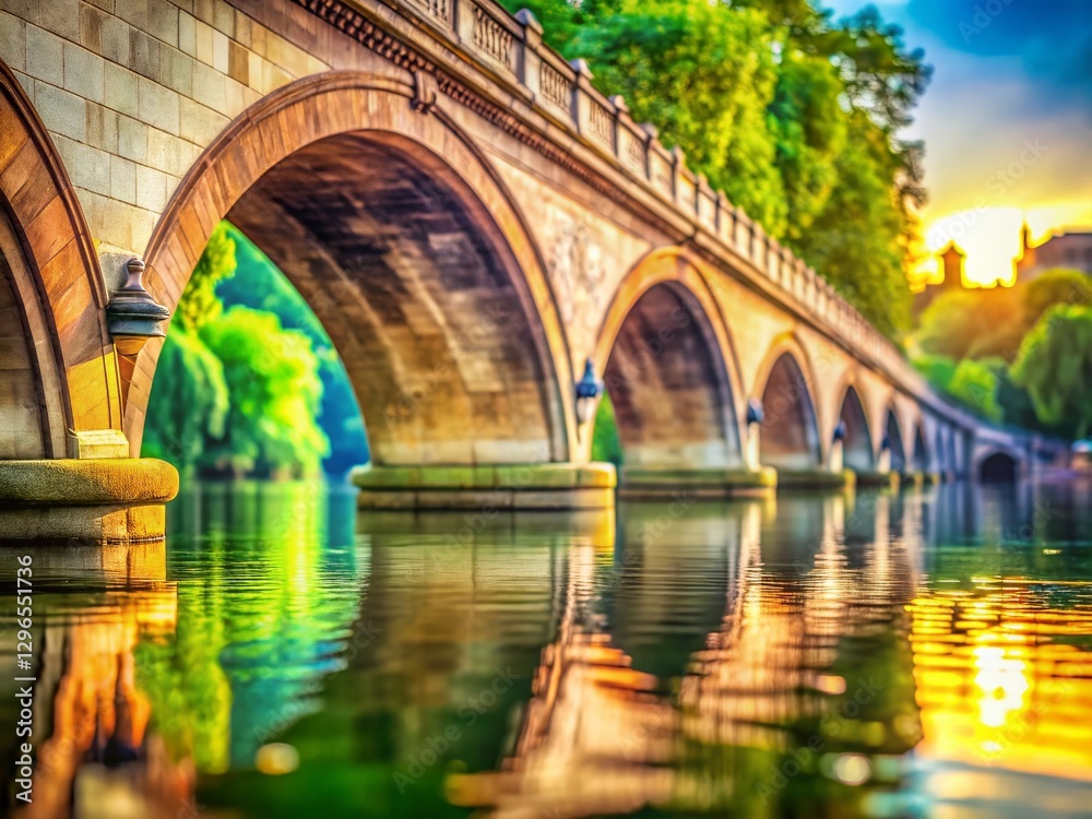 Fototapeta premium London Bridge Arches, Tranquil Park Water, Bokeh, Historic Architecture, Scenic View