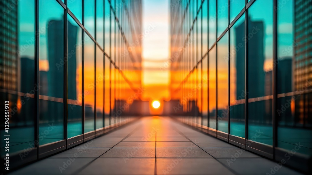 Fototapeta premium glass architecture with a vibrant sunset in the background creating a stunning visual