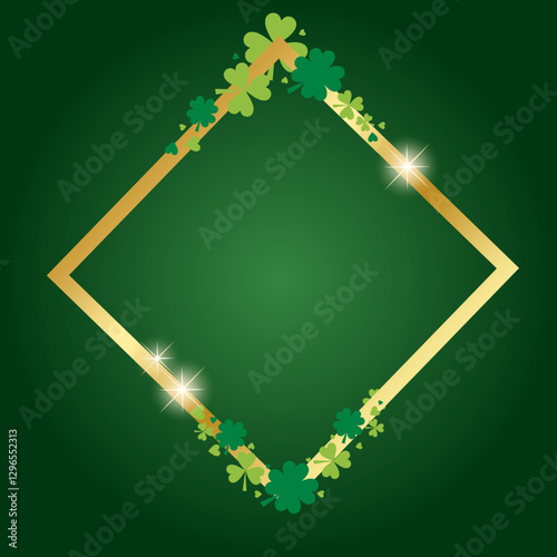St. Patricks Day clover background  gold frame
