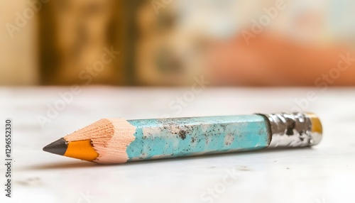Close up image showing a small colored pencil lying down