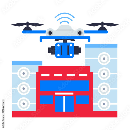 A flat style icon of wireless drone tracking technology