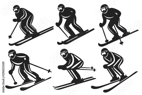 set of SKI silhouette vector illustration
