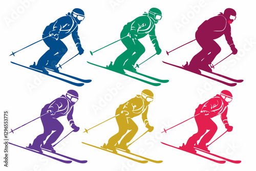 set of SKI silhouette vector illustration