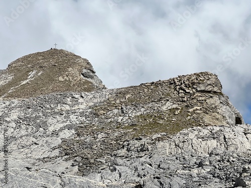 Alpine peak Barglen Schiben (2669 m) above the Tannensee lake (or Tannen lake) and in the Uri Alps mountain massif, Melchtal - Canton of Obwalden, Switzerland (Kanton Obwald, Schweiz) photo