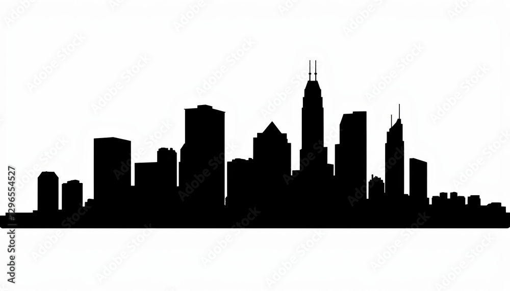 Fototapeta premium Business district silhouette against a white background, urban minimalism