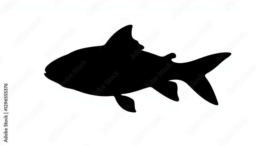 Obraz premium Silhouette of black fish swimming gracefully, dynamic underwater effect