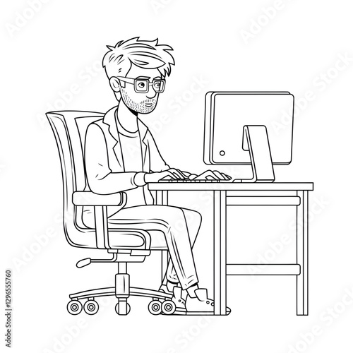 man with laptop coloring page 