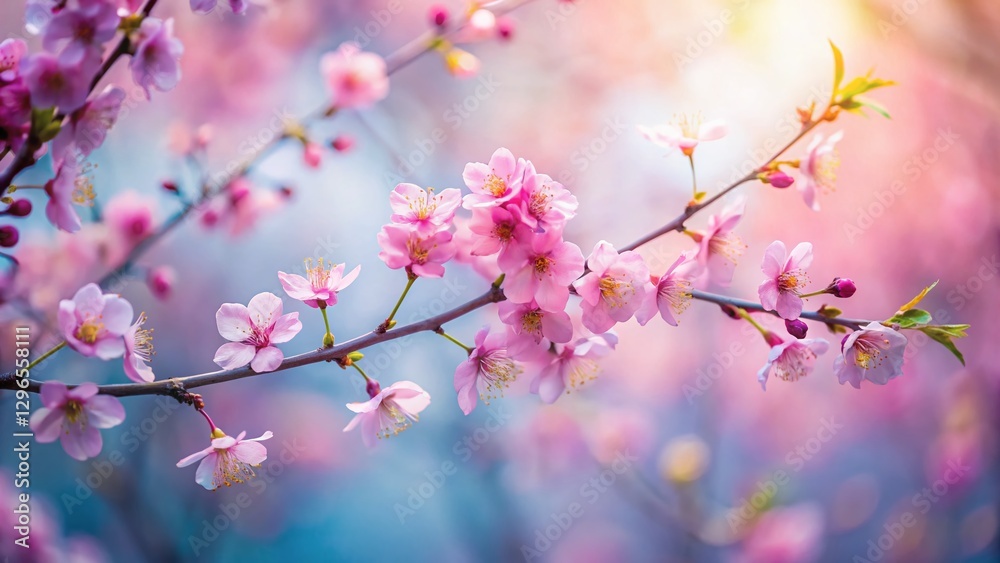 Long Exposure Pink Flower Branch, Delicate Spring Blossom, Nature Photography, Soft Focus, Artistic Image Long Exposure Pink Flower Branch, Delicate Spring Blossom, Nature Photography, Soft Focus, Artistic Image
