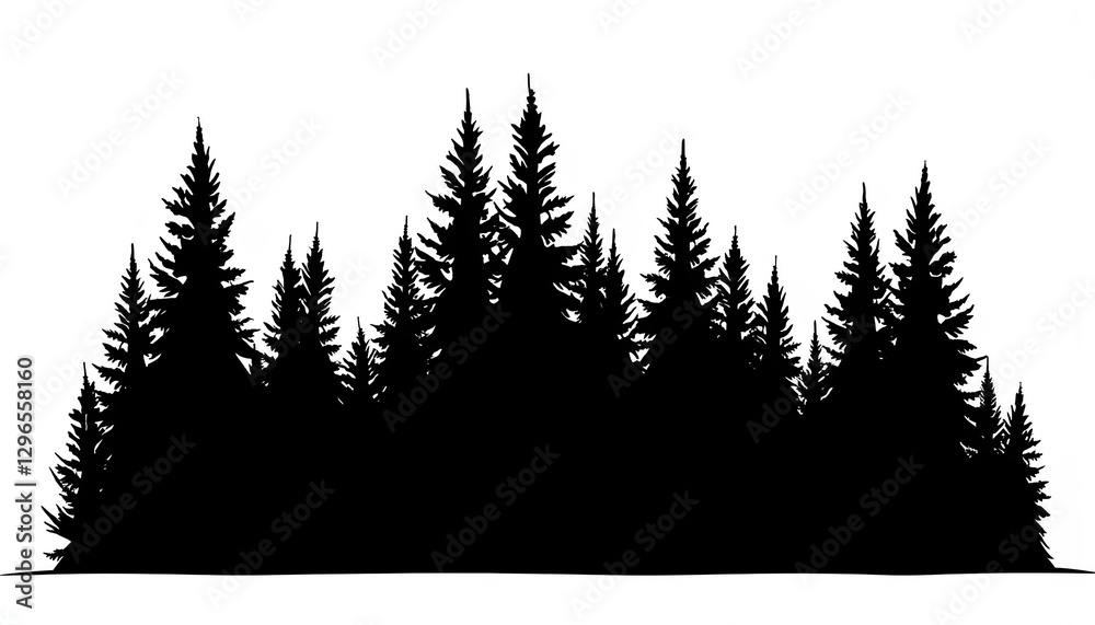 Obraz premium Black forest silhouette against white background, nature contrast
