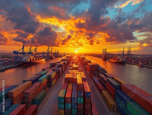 Wallpaper Mural Global Trade Sunset: Container Ships & Port Activity Torontodigital.ca