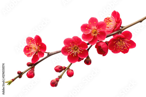 Red plum blossoms symbolizing spring and renewal in a minimalist display for nature-themed decorations and designs, cut out