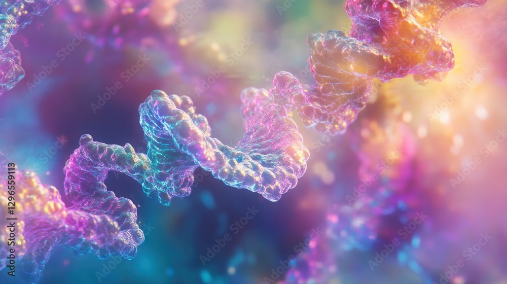 Naklejka premium Colorful Dna Strand Illustration with Abstract, Intertwined Structure and Molecular Details