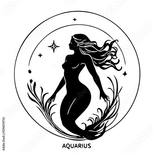 Aquarius zodiac silhouette on a white background