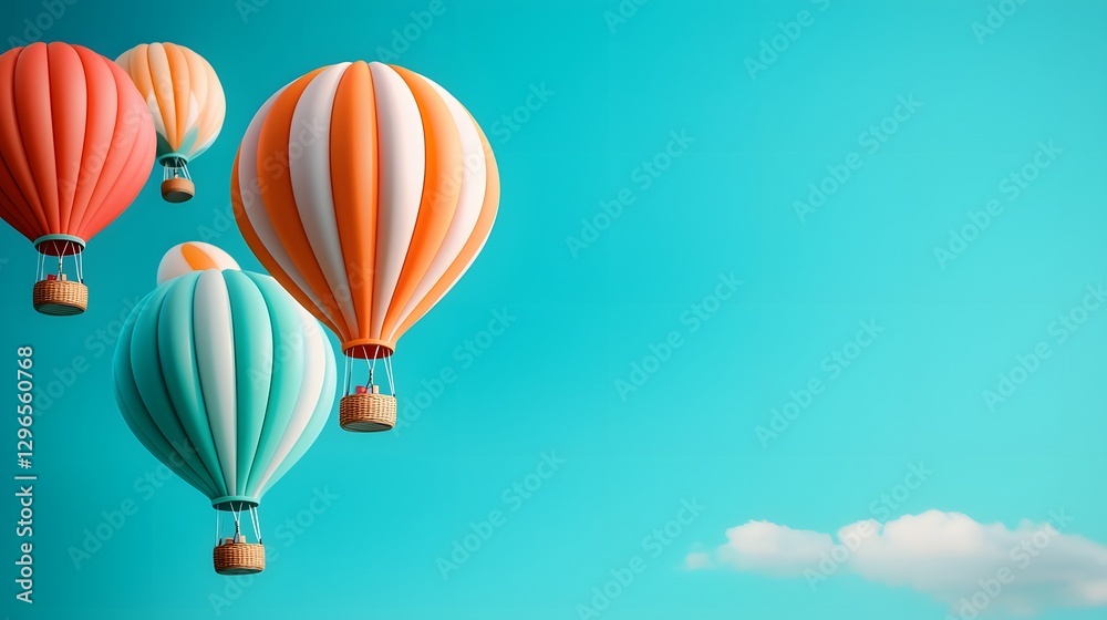 Fototapeta premium Whimsical hot air balloons drifting effortlessly through a soft blue sky accented by wispy clouds creating a serene and captivating scene of weightless adventure and tranquility
