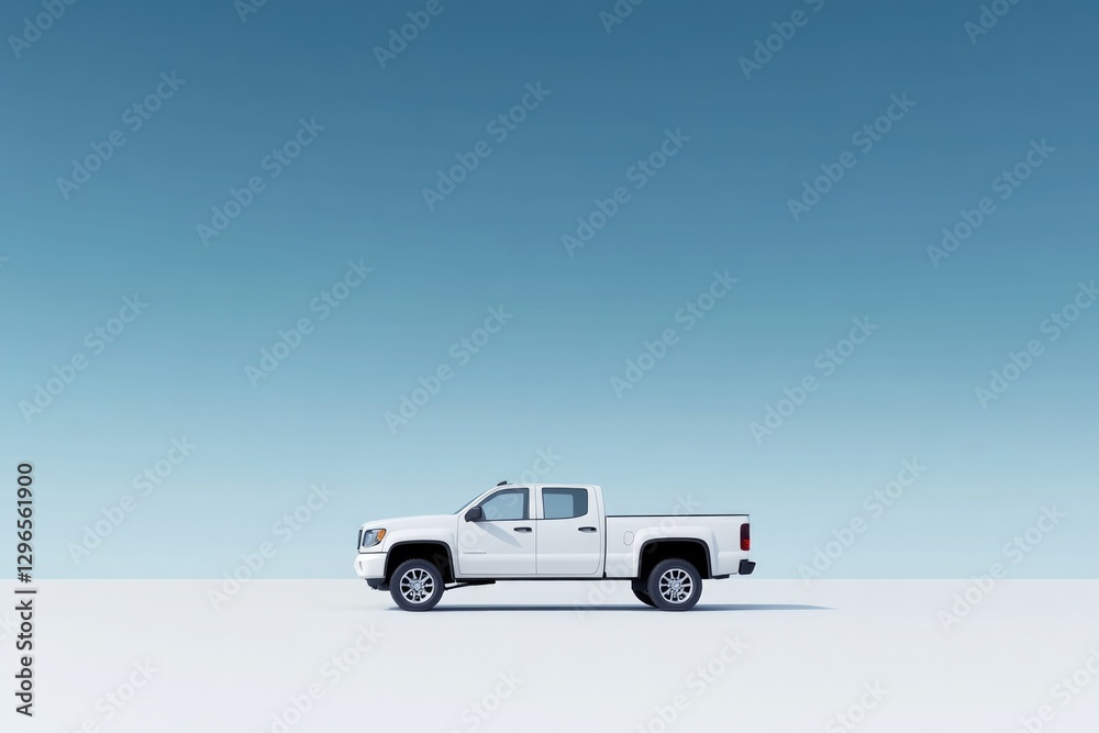 Fototapeta premium clean rendering of pickup truck displayed in profile view on pristine white surface with soft shadows and wide copy