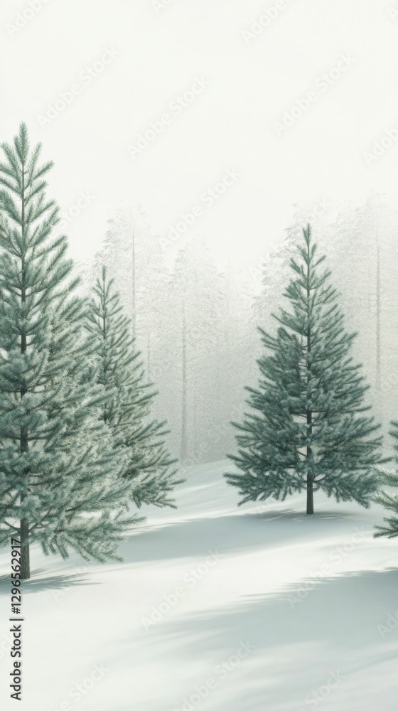 Naklejka premium Winter forest landscape with snow-covered pine trees