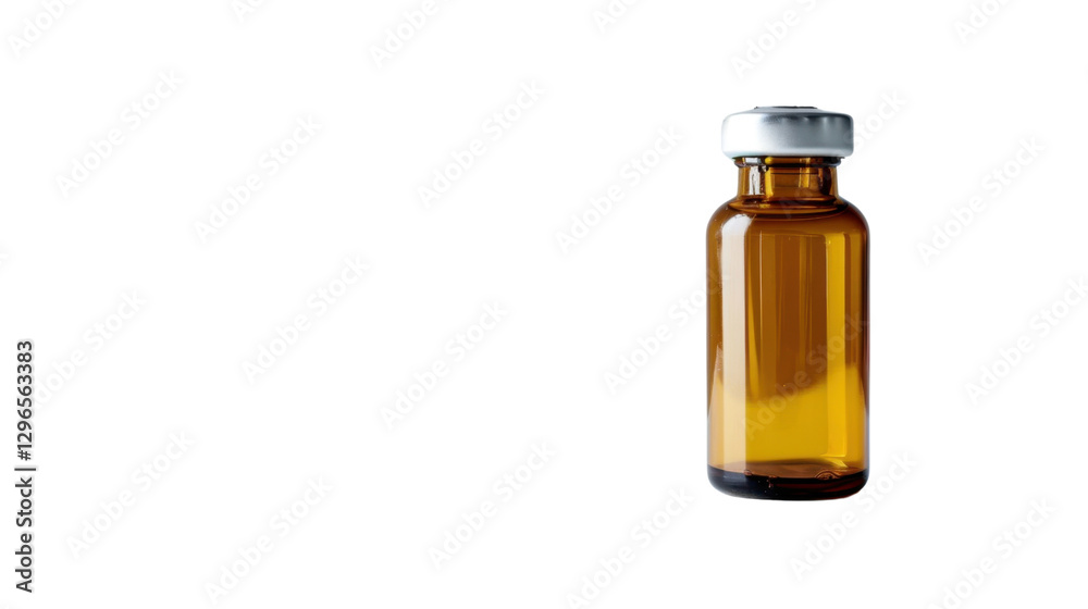 Small brown medical glass vial with medicine on transparent background Small brown medical glass vial with medicine on transparent background